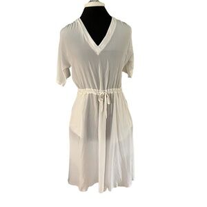 Tucker NYC Ivory Silk V Neck Drawstring Waist Dress Small